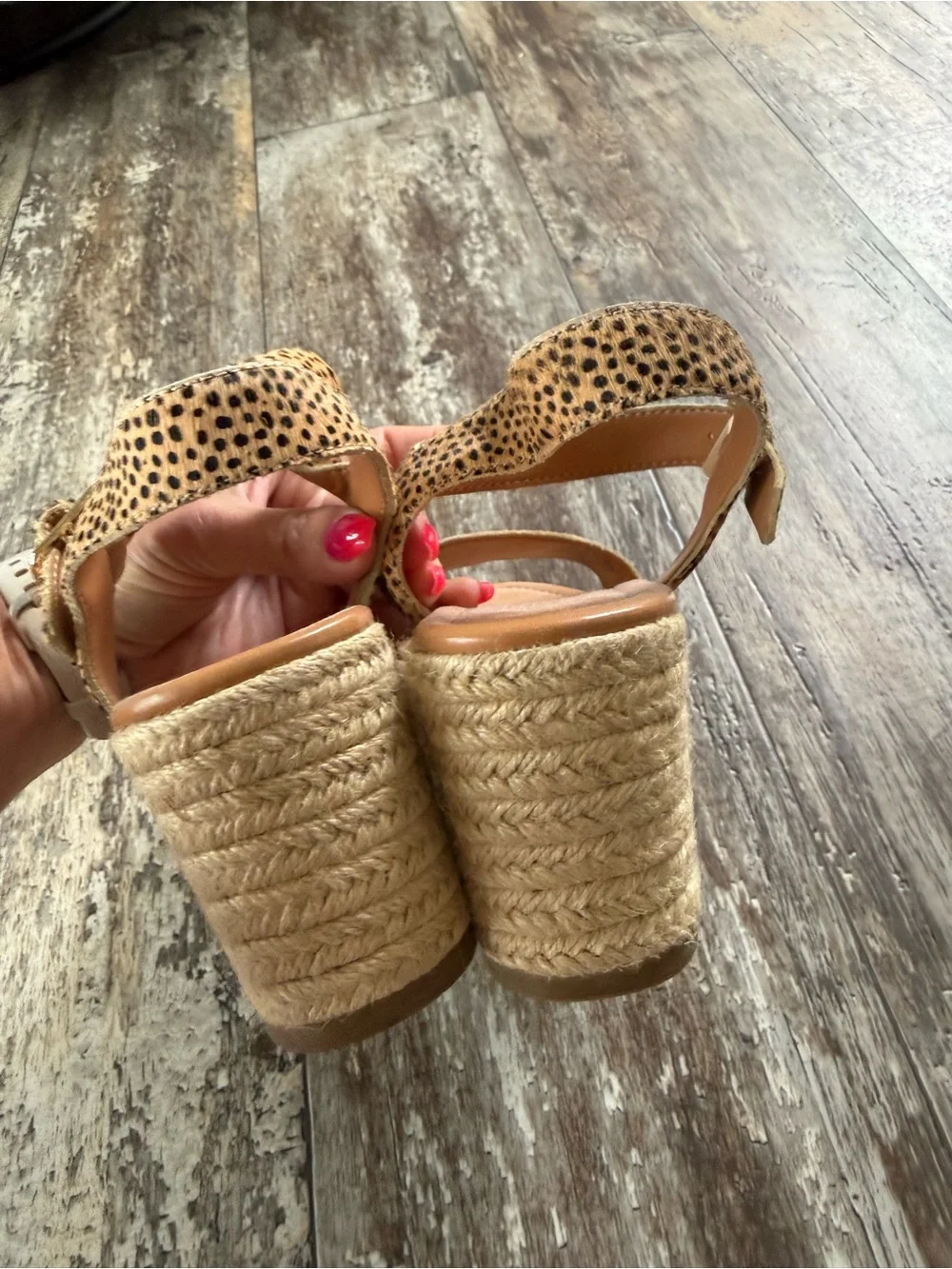 J.Crew leopard / cheetah print calf hair platform espadrille sandals